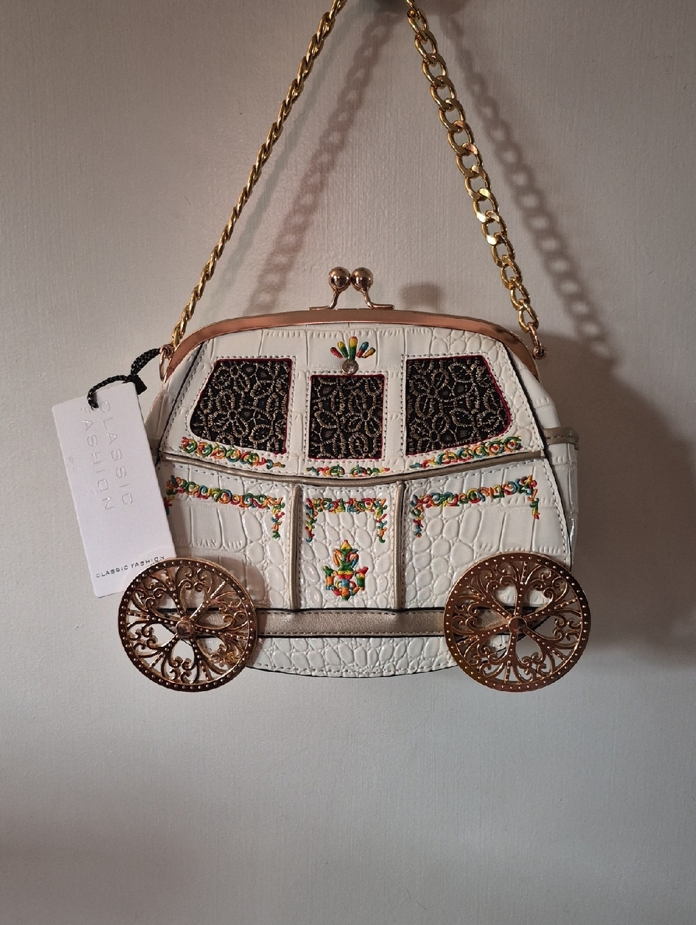 Embroidered Fairy Tale Purse with kiss lock clasp and gold hardware